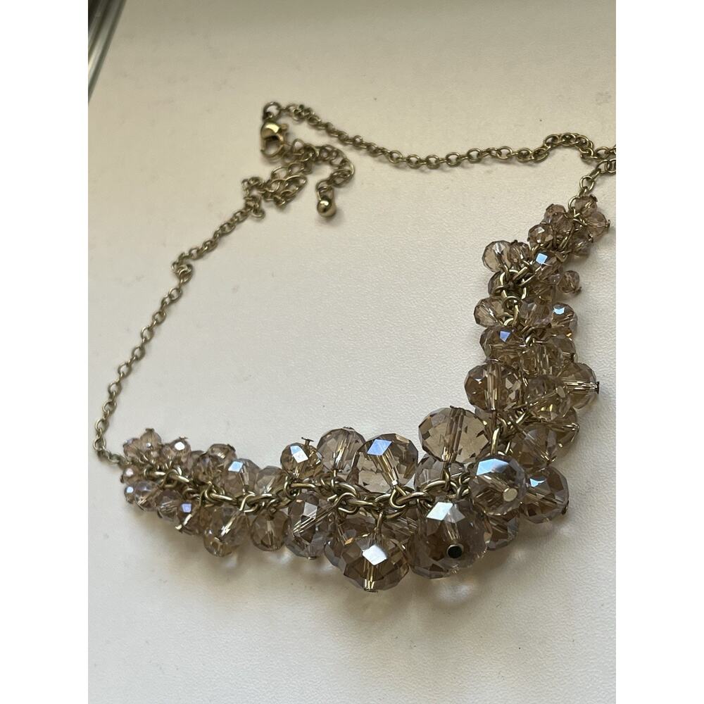Gold Tone Cluster Champagne Cha Cha Crystal Glass Bead Necklace 19-20” - Picture 4 of 5